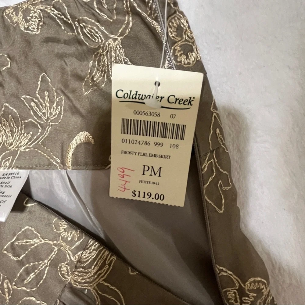 Coldwater Creek NWT Silk Floral Embroidered Skirt Gold Taupe Boho Fairycore
